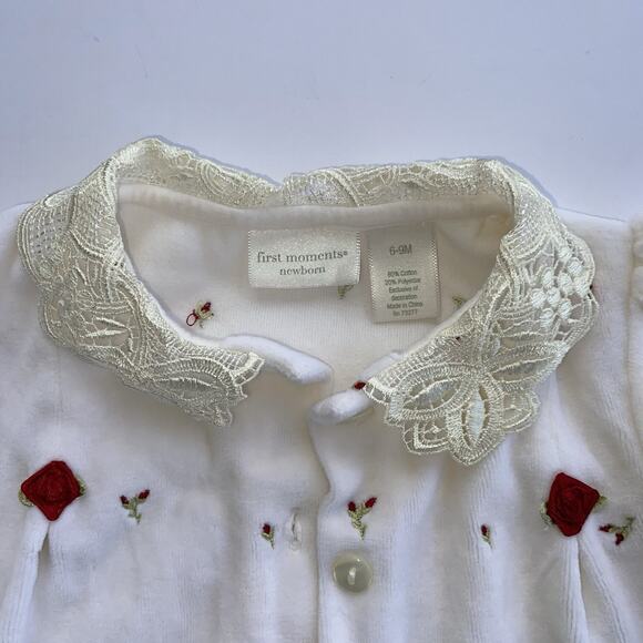 First Moments Newborn Girl Roses Theme Sweater Cardigan 6-9 Months - Picture 2 of 5
